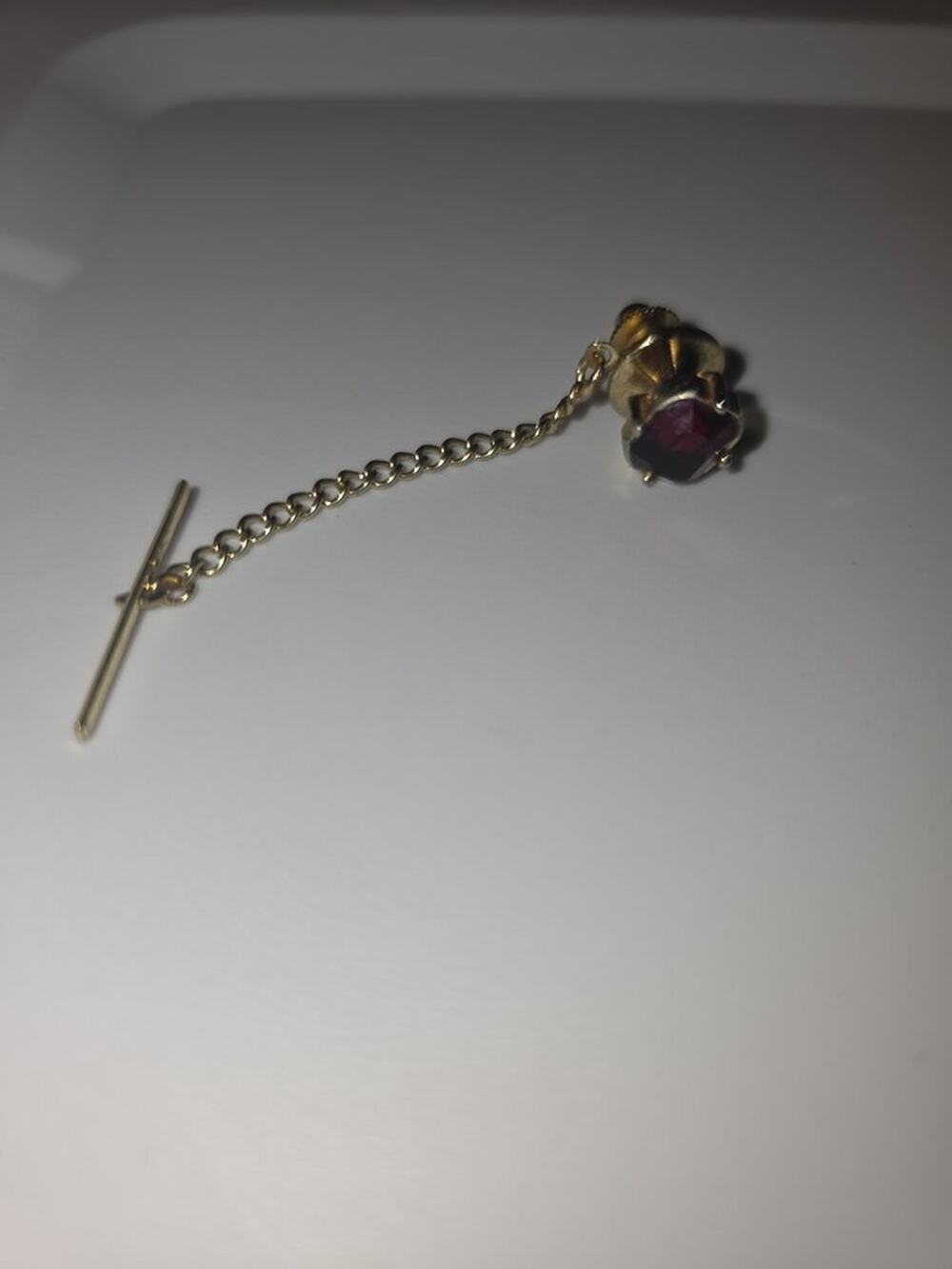 Vintage Gold Tone Tie Pin with Red Gemstone